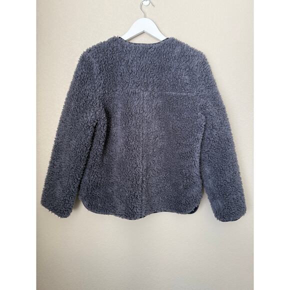 Madewell Sherpa Snap Jacket Size Medium Blue Cozy Warm Outerwear - Picture 9 of 9